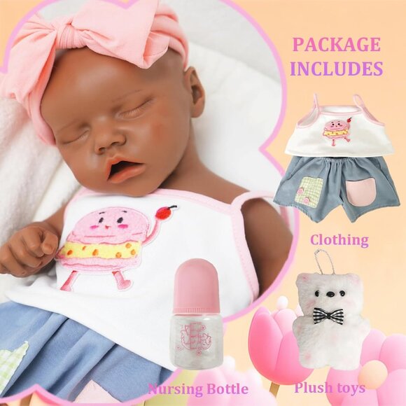 17.2in Full Silicone dark Brown Reborn Baby Dolls BOY Lifelike Sleeping Doll - Picture 5 of 7